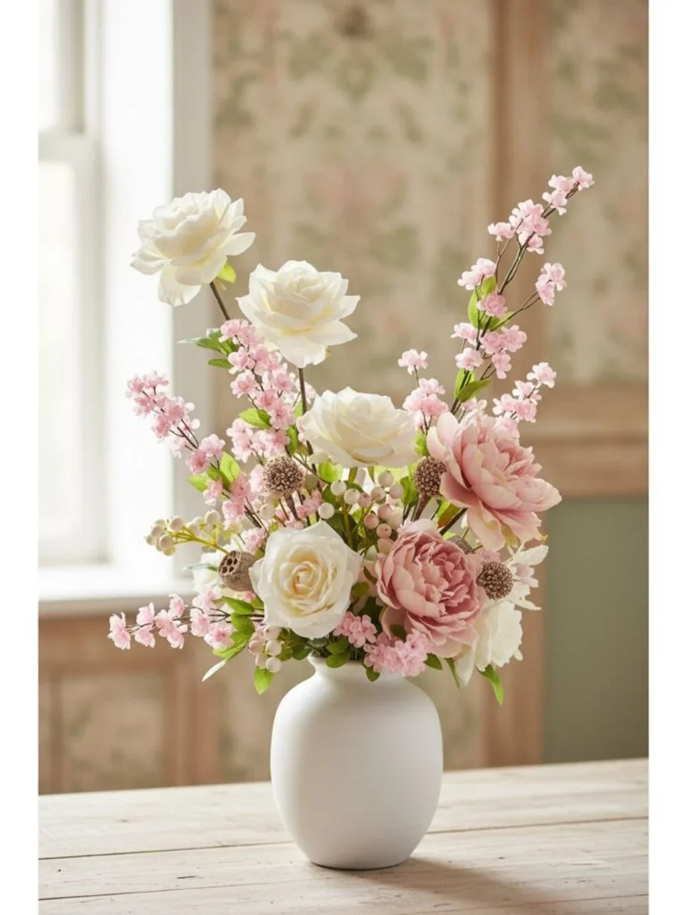 Pink Artificial Filler Flowers Set of 4 18 Inch Mini Blossom Stems for Wreaths A